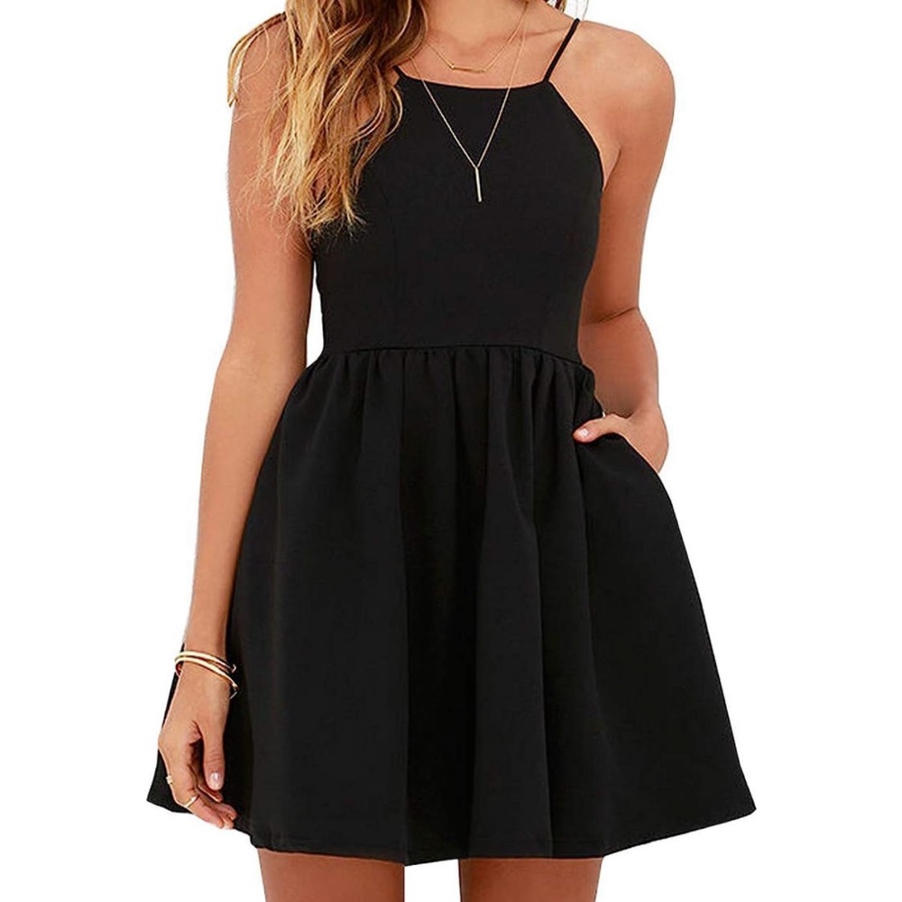 Lulu’s Spaghetti Strap Backless Black Mini Dress